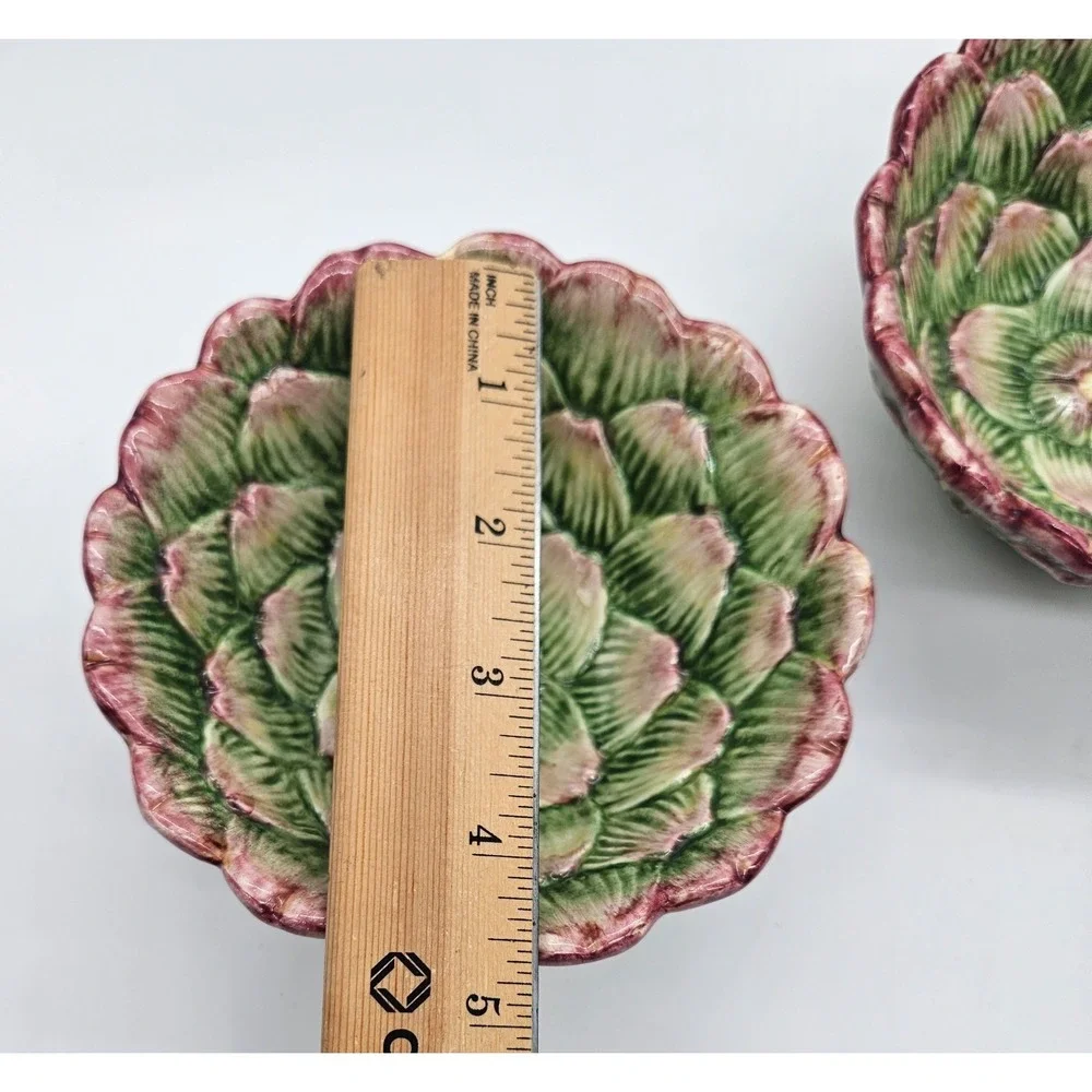 Fitz & Floyd 1991 Artichoke Bowls Set of 2 Green Purple Ceramic Botanical Decor